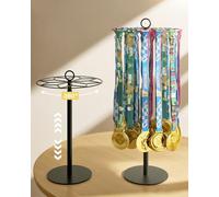 Rotating Medal Hanger, Medal Display Stand, Height Adjustable Metal Medal Holder with Sturdy Base, Sports Desktop Rack for Marathon, Football, Running, Rugby, Gymnastics, Swimming, 40+ Medals (Black)