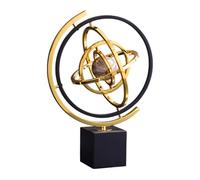 Rotating Metal Globe Ornament - Electroplated Iron Desktop Sculpture | 13.5 Inch Retro World Map Statue | Luxury Nōrdic Decor for Living Room, Office Desk & TV Cabinet
