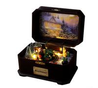 Rotating Music Box Christmas Decoration, Luminous Garden Statue with Melodic Tunes and USB Power, Plastic Outdoor Ornament for Holiday Home Decor (The train)