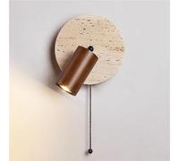 Rotating, Natural Yellow Travertine Lamp, Wood Light with Switch, Indoor Stone Wall Mount Light(Walnut)