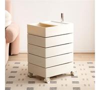 Rotating Nightstand with Storage Multi-Layer Rolling Snack Cart Modern White Side Table for Bedroom Living Room Makeup nizer and End Table