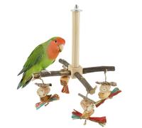 Rotating Parrot Perch Toy, 360° Rotatable Nature Wood Perch Stand with Chew Toy, Bird Cage Accessories, Parrot Exercise Perches for Small and Medium Sized Birds(Bite String Style)