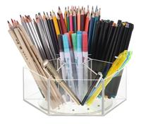 Rotating Pen Holder 360 Degree Rotatable Art Supply Organizer with 7 Compartments, School Supplies Organizer Acrylic Hexagon Pen Cup for Home Office School