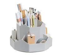Rotating Pen Holder,Desktop Stationary Organiser,360°rotatable 9 Compartments, Upgraded Large Capacity,Office Supplies for Pen Holder for Desk Tidy Makeup Brush Holder (Grey)