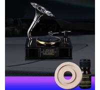 Rotating Phonograph Styled Car Diffuser with Solar Panel Technology Freshens Air and Provides Continuous Scent with Eco Friendly Power Source (black-cologne)