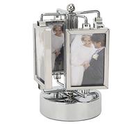 Rotating Photo Frame, Elegant Metal Carousel Photo Display with 360° Rotation and Music Box 3x2in Glass and Metal Double Sided Frame for Home