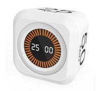 Rotating Pomodoro Visual Timer 5, 25, 10, 50 Min Preset + Custom Mode, Cube Desk Productivity Flip Timer/w Gravity Sensor Silicone Case, Ideal for ADHD Study Work Kitchen School (White)