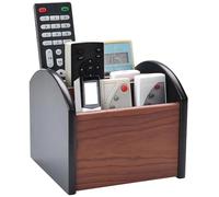 Rotating Remote Control Holder with 4 Compartments, Multifunctional Wood Remote Caddy Desktop Supply Organiser Store Controllers (Retro)