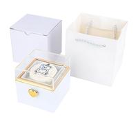 Rotating Ring Box with Automatic Flip Design, White Jewelry Box for Engagement Proposal, Cake Bear Themed Gifts 3.1x3.1x3.3 Inch