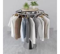 Rotating Round Clothing Display Stand for Boutiques Freestanding 100cm Silver Rack for Costumes Coats and Lingerie Presentation Stylish Retail Showcase