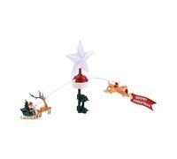 Rotating Santa Claus Christmas Tree Topper with LED Light-Up Star, Musical Animation, Interchangeable Sleigh & Plane Figures, Type-C Powered, Adjustable Clamp