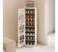 Rotating Shoe Rack Tower 360 with Door Metal Round Shoe Organizer Tower with Side Slipper Storage Rod Vertical Shoe Rack for Entryway Living Room Hallway