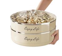 Rotating Snack Container - 7 Divided Serving Trays 26 x 26 cm 606g 1090g Single Double Layer Food Storage Box with Lid Handle | Fruit Serving Tray, No