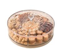 Rotating Snack Serving Platter - 7 Compartments Storage Box, Container with Lid and Handle, Multi-Purpose Fruit Tray for Party, Home Food Organizer, Candy Dips Appetizers or Treats