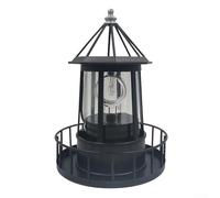 Rotating Solar Lighthouse LED Garden Light for Patio and Outdoor Use, Made with Iron and ABS Materials, Solar Powered for Energy Efficient Lighting (Black)