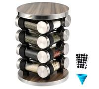 Rotating Spice Rack Organiser - 16 Glass Jars, Labels & Funnel