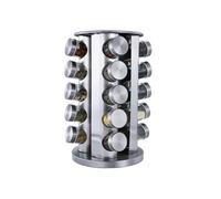 Rotating Spice Rack Organiser with 20 Glass Jars, Stainless Steel Stand, Silver