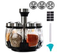 Rotating Spice Rack, Spice Carousel, 6 Glass Spice Holder, 360° Rotation Shelf, Tower Set with 6 Glass Spice Refill Containers, Glasses for Cupboard, Worktop, Kitchen, Cooking (Spices Not Included)