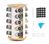 Rotating Spice Rack with Glass Jars, 20 Glass Jars (33.5H cm) / White + Circle shape