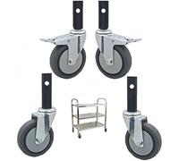 Rotating Stem Casters with Sleeve, Lockable Swivel Wheels for Service Carts, Universal Kitchen Trolley Replacement Set, Non-Slip 2 Swivel + 2 Brake, 108mm