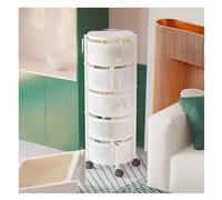 Rotating storage rack 360°Kitchen Rotating Vegetable Rack Wire Basket with Wheels and Cover No Need to Install for:Kitchen/Garage/Bathroom (Color : White, Size : Five layers)