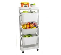 Rotating Storage Rack with Removable Basket, Open Rolling Storage Cart for Bathroom, Laundry Room, Kitchen Organization