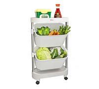 Rotating Storage Rack with Removable Basket, Open Rolling Storage Cart for Bathroom, Laundry Room, Kitchen Organization