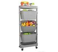 Rotating Storage Rack with Removable Basket, Open Rolling Storage Cart for Bathroom, Laundry Room, Kitchen Organization