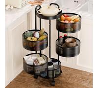 Rotating Storage Shelves Rack for Kitchen, Fruit Vegetable Basket, 5 Tier Fruit and Vegetable Storage, Kitchen Storage Cart with Wheels for Fruit Vegetable Grocery Corns Potato Onion Black