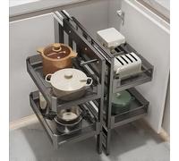 Rotating Turntable- 2-Tier Pull-Out Swivel Rack for Kitchen Cabinets Ideal Storage for Pots Pans Spices & Dish Drying - Blind Corner Solution