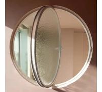 Rotating ventilation window,Flush Mount Round Porthole Window, 360° Rotatable with Handle, Ventilated Tempered Glass for Shed, Bathroom, Kitchen - White, 43.3in (110cm)