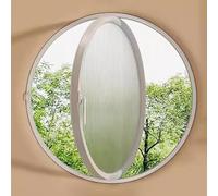 Rotating ventilation window,Flush Mount Round Porthole Window, 360° Rotatable with Handle, Ventilated Tempered Glass for Shed, Bathroom, Kitchen - White, 1.85cm/33in, Durable & Stylish Desig