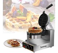 Rotating Waffle Makers Round 1300W, 220V Commercial Waffle Maker & Egg Cake Machine with Drip Tray for Restaurant or Bakery, Non-Stick Plates, Easy to Clean