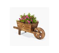 Rotating Wheel Barrow Planter Cart for Garden & Patio - Rustic Fir Wood, Charcoal Finish, Easy Assembly