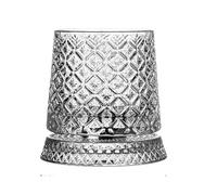 Rotating Whiskey Glass Set - Crystal 300ml | Rotatable Bourbon Drinking Cup with Wooden Base Coaster, Tasting Spirits, Old Fashioned Cocktails | Rocking Tumbler for Men Dad Husband