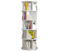 Rotating White Bookshelf with 4/5/6 Shelves - Multifunctional Floor Storage Rack, High Load Capacity, Durable & Spacious for Home nization (129 x 40 cm)