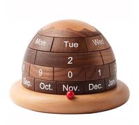 Rotating Wooden Calendar, Detachable Cake Shaped Desk Calendar, Spherical Perpetual, Desk Accessories, for Home and Office Decor, Unique Gift Idea (Walnut)