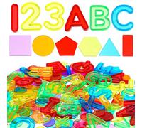 Rotatingpals 172 Pcs Translucent Light Table Manipulatives for Preschool Classroom Include Colorful Plastic Transparent Letters and Numbers Round Chips Geometric Sheet for Students Counting Spelling