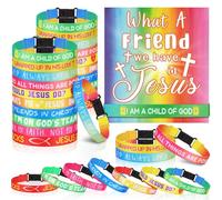 Rotatingpals 50 Sets Religious Friendship Bracelets with Christian Cards, Religious VBS Wristbands What a Friend We Have in Jesus Faith Christian Gifts for Kids Sunday School Church Activities