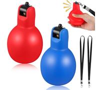 Rotatingpals Hand Squeeze Whistles with Lanyards Multicolored Coach Whistle for Coaches Referees Handheld Sports for Indoor Outdoor Home Sports, Soft PVC(2 Pcs,Red, Blue)