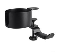 Rotation 360 degree headphone hook with cup holder bracket designed for secure attachment on desk edges to organize headphones and cups