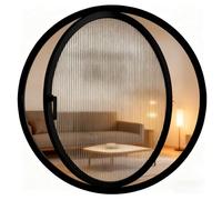 Rotation Round Window,360° Circular Casement Windows with Tempered Glass,Sliding Window with Handle for Living Replacement Indoor Rotating Ventilated Shed Windows(Black,60cm/23.6in)