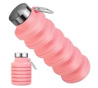 Rotayi Collapsible Water Bottles, BPA Free Foldable Portable Silicone Water Bottles for Traveling Camping Hiking Sports Outdoors, Reuseable,Lightweight,Leakproof -16oz, Pink