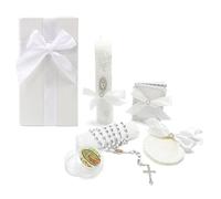 Rotel Baptism Candle Set for Boys Girls, White 5 PCS Kit, Virgen De Guadalupe, Catholic Candle, Towel, Shell, Rosary, Bible, Christening Gift, Velas para Bautizo Niño