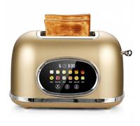 Roter Mond 2 Slice Toaster Smart Touch Screen, Retro Stainless Steel Bread Toaster with Digital Timer, Sleep Mode, Bagel, Cancel, and Defrost Functions, 6 Bread Types and Shade Settings, Gold