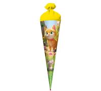 ROTH School Cone 70 cm Large with Miez and Mouse Motif - Round Sugar Bag for School Enrolment with Felt Closure and Sturdy Red Lace