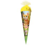 ROTH Small School Cone, 50 cm, Kitty and Mouse, Round Sibling Sugar Cone for First Day of School for Children, First Day of School Gift with Tulle Closure