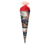 ROTH Small School Cone 50 cm Steam Train - Round Sibling Sugar Cone for School for Boys First Day of School Gift with Tulle Closure