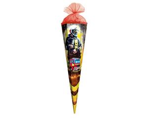ROTH Small School Cone Fireman 50 cm - Hexagonal Tulle Closure - Fireman First Day of School Sweets Cone