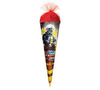ROTH Small School Cone Fireman 50 cm - Round Tulle Closure - Fireman First Day at School Sweets Cone